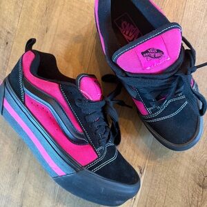 Vans Knu Skate Platform Stacked Skateboarding Sneakers Black/Hot-Pink/Satin Lace
